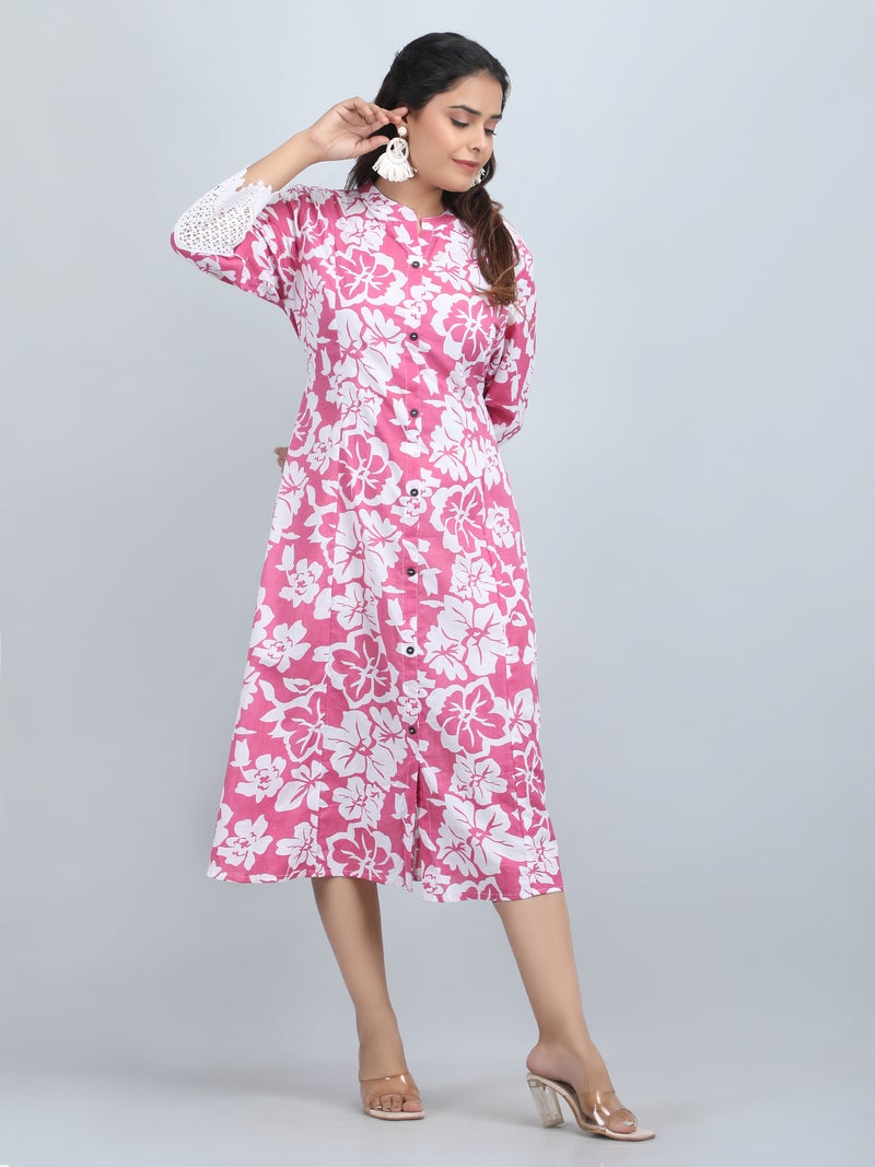 Shifory Floral Print Pink A-Line Kurti for Women - Image 3